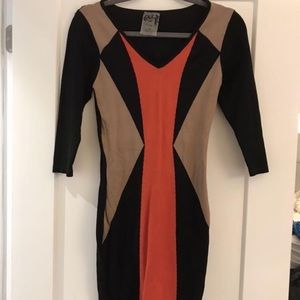 Black coral and beige tight dress